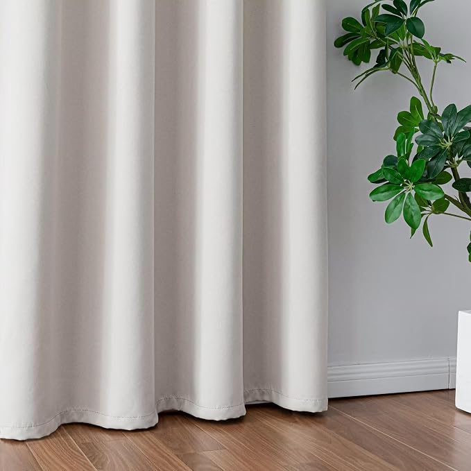 IGEMAEVE Greyish White Curtains 84 Inch Length 2 Panels Set, Light Filtering