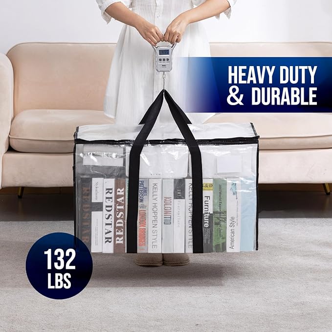 TAILI Extra Large Moving Bags, 2 Pack Clear Heavy Duty Totes for Storage with Visible Window, Wrap Around Handles, Storage Bags for Space Saving, Alternative to Moving Boxes