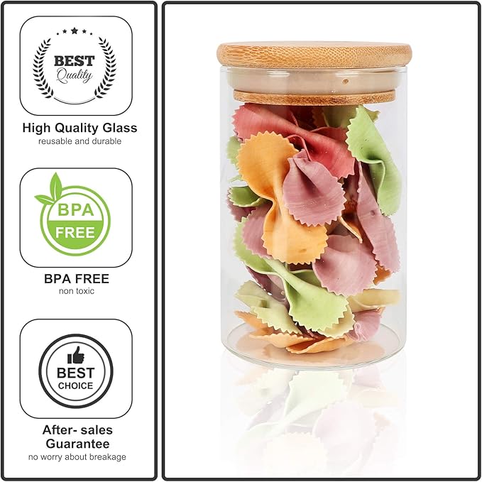 8 oz Glass Jars With Bamboo Lids - Borosilicate Airtight Canisters, Food Storage Container, Pantry Organization, Kitchen Sets, Spice Containers - Set of 15