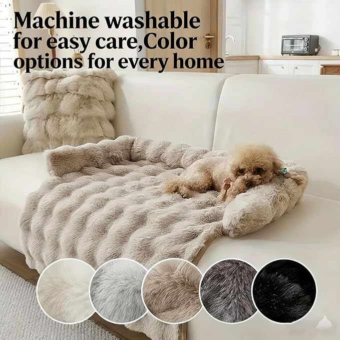 Dream Cloud Pet Sofa Bed Machine Washable Waterproof Supportive Comfort Non-Slip Plush Pet Couch Bed with Raised Edge for Sofa Car Floor, Small Medium Dogs Cats, Furniture Protector (Coffee1)