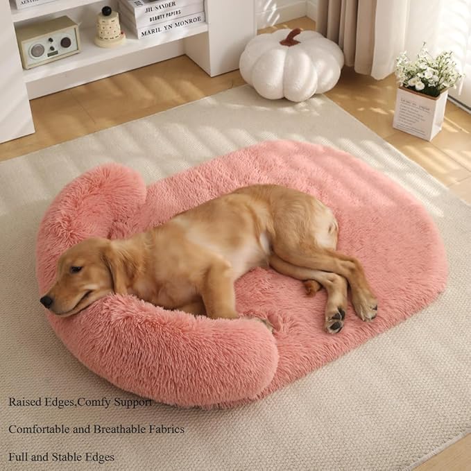 Calming Dog Bed - Fluffy Plush Mat with Removable Washable Cover | Furniture Protector for Large Dogs & Cats(Grey,21.65X15.75X4.33in)