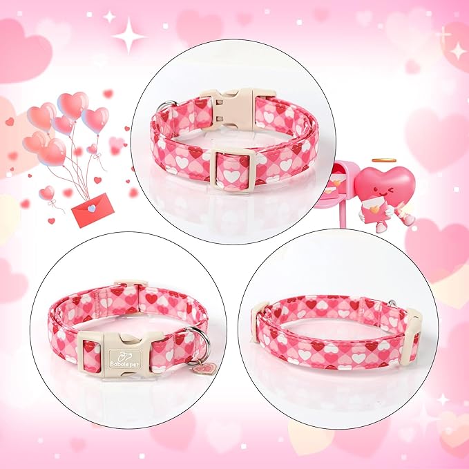 Valentines Dog Collar for Large Dogs - Cute Valentine Pink Hearts Girl Dog Collars, Adjustable Girly Puppy Collar with Quick Release Buckle for Female Dogs L