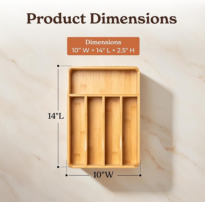 SMIRLY Silverware Drawer Organizer – Bamboo Kitchen Drawer Organizer, Adjustable Utensil Holder and Cutlery Tray, Drawer Dividers for Flatware and Kitchen Utensils