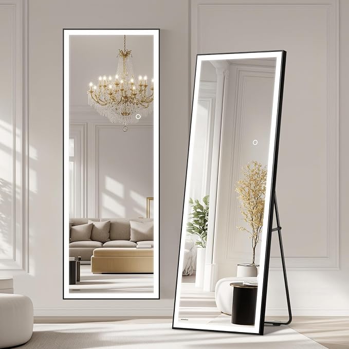Kosmonia 67x20 Full Length Mirror, Dimmable 3 Color LED Light w/Light Memory