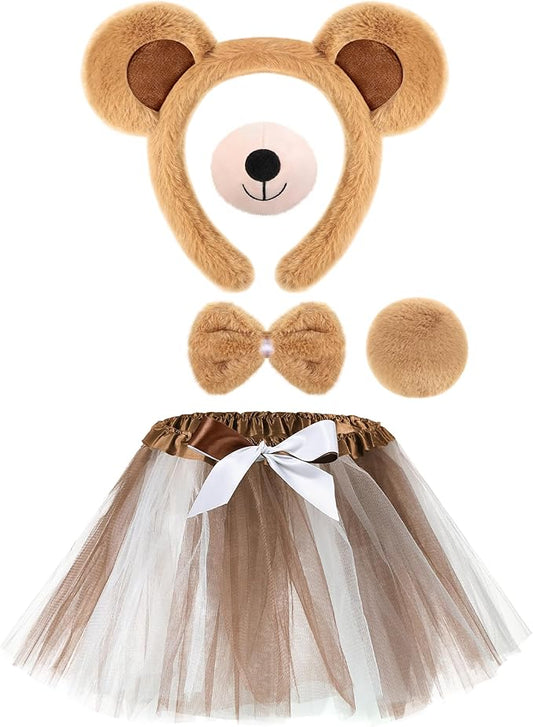 Zhanmai 5 Pcs Carnival Animal Costume Kid Bear Puppy Dog Pup Kangaroo with Tutu Ear Headband Bowtie Tail Paws for Boys Girls