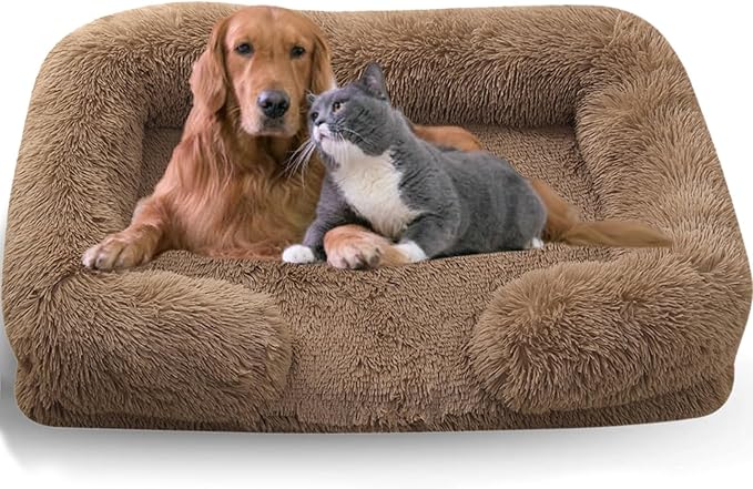 Dog Beds Medium Large Size Dog, Calming Dog Bed with Removable Washable Cover, Waterproof Lining and Nonskid Bottom(Khaki,S)