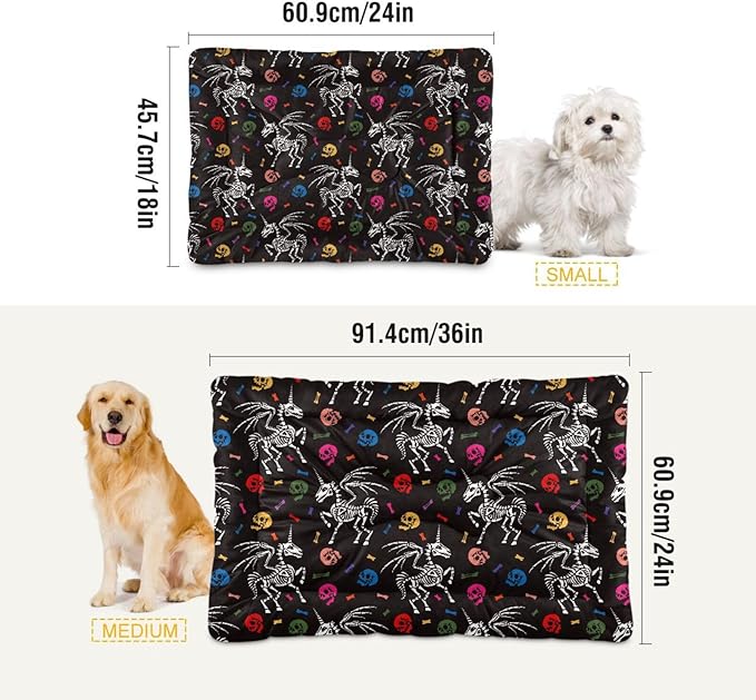 Pet Bed Gothic Unicorn Skeleton Skull Dog Bed Mat Absorbing Non Slip Pad Pet Sleeping Mat for Small, Medium, and Large Dogs Puppy Cat 36 in x 24 in