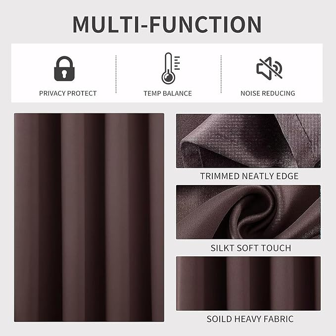 Joydeco Chocolate Custom Solid Single Blackout Curtain for Bedroom and Living Room, Grommet Thermal Insulated Room Darkening Curtain 1 Panel (Custom Size,Chocolate)