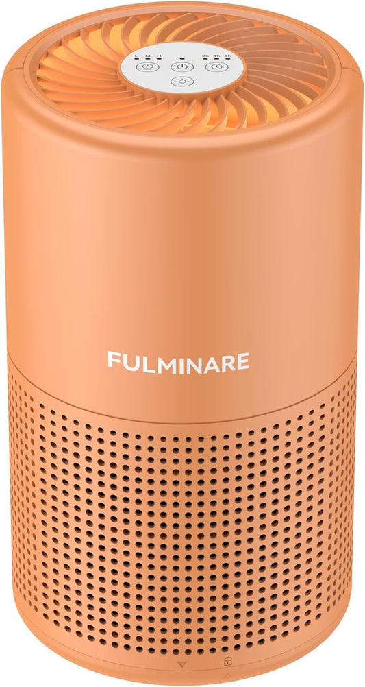FULMINARE Air Purifiers for Home Bedroom H13 True HEPA Air Purifier, 3 Speeds, Timer, 24dB Quiet Air Cleaner With Night Light, Portable Small Desk Air Purifier for Smoke, Kitchen, Office, Lava Orange