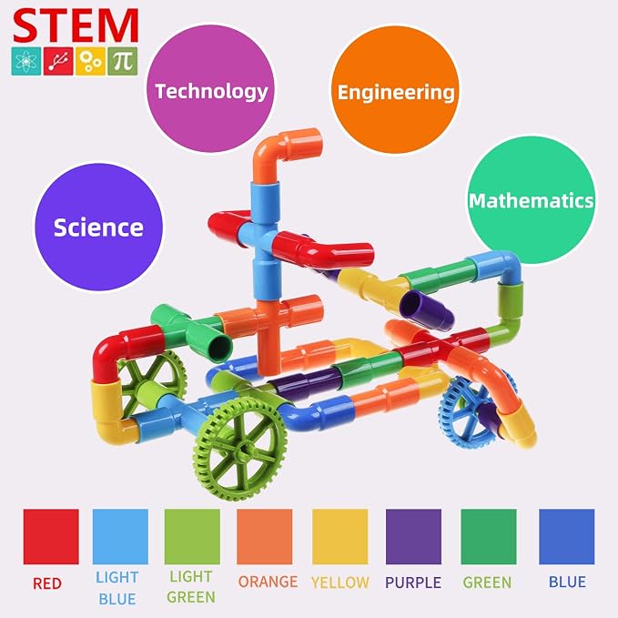 burgkidz 426 Pieces Toy Pipe, Creative STEM Tube Locks Construction with Wheels and Mini Baseplate, Interlocking Educational Sensory Kit, Preschool Learning Toys for Boy and Girls Ages 3+ | 426 pcs: cars, planes, houses & more. 396 tubes, 24 wheels, 6 ...
