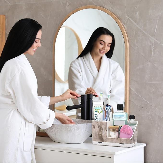 PARKMANI Toothbrush Holders for Bathroom Countertop Organizer, Kids Electric Toothbrush and Toothpaste Holder for Bathroom Organizers and Storage (White Marble Grain)