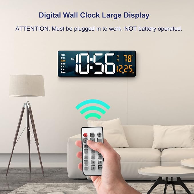 Digital Wall Clock Large Display, 16.2 Inch, LED Digital Clock