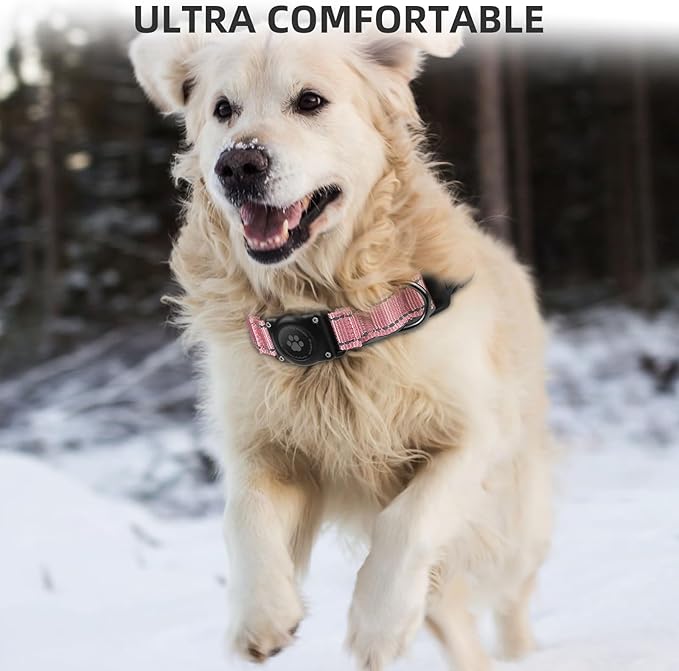 Airtag Dog Collar - 100% Waterproof Air tag Dog Collar Holder for Apple AirTag, Reflective, Soft Padded, Everlasting, GPS Dogs Collar for Small Medium Large Dogs (Pink, M)