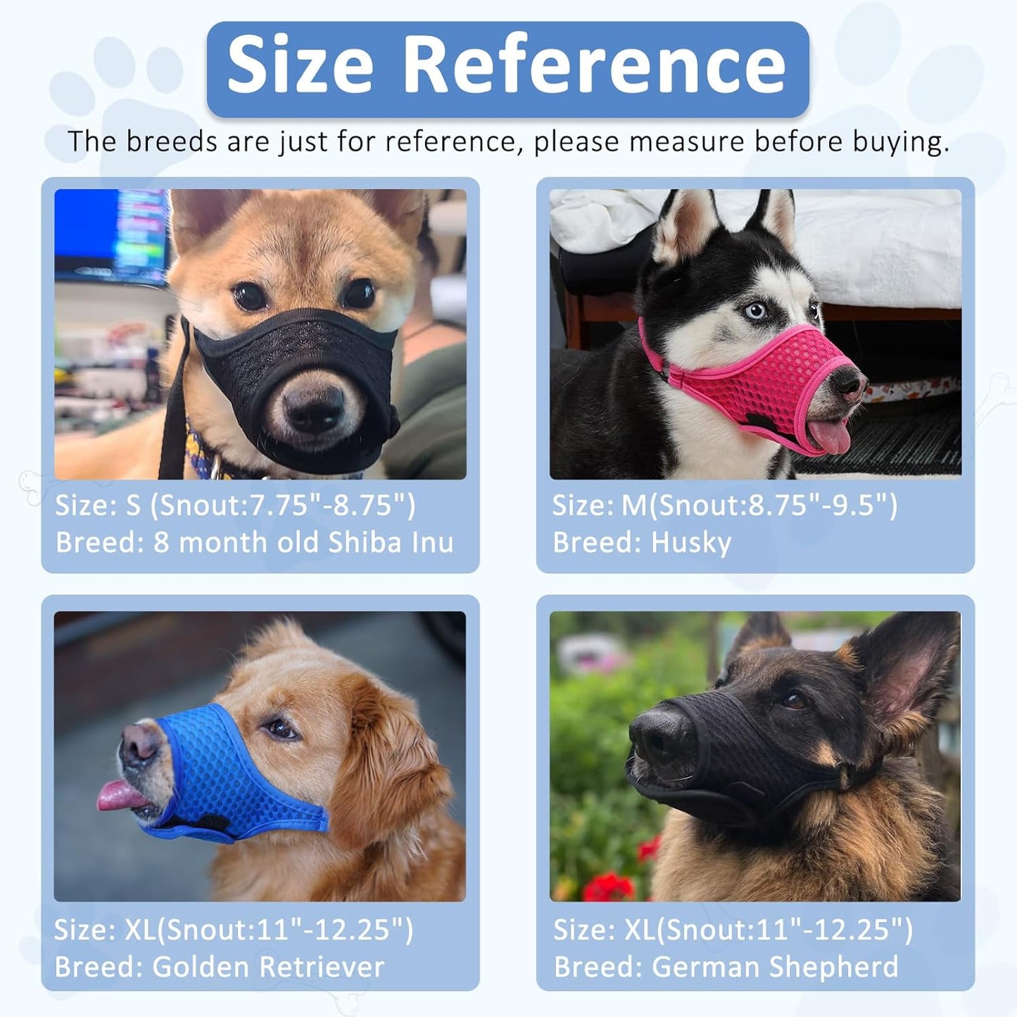 LUCKYPAW Soft Muzzle for Medium Large Sized Dogs Beagle Labrador German Shepherds, Dog Muzzle to Prevent Biting Chewing, Adjustable Breathable Mouth Guard for Grooming Walking Training(Blue, M)