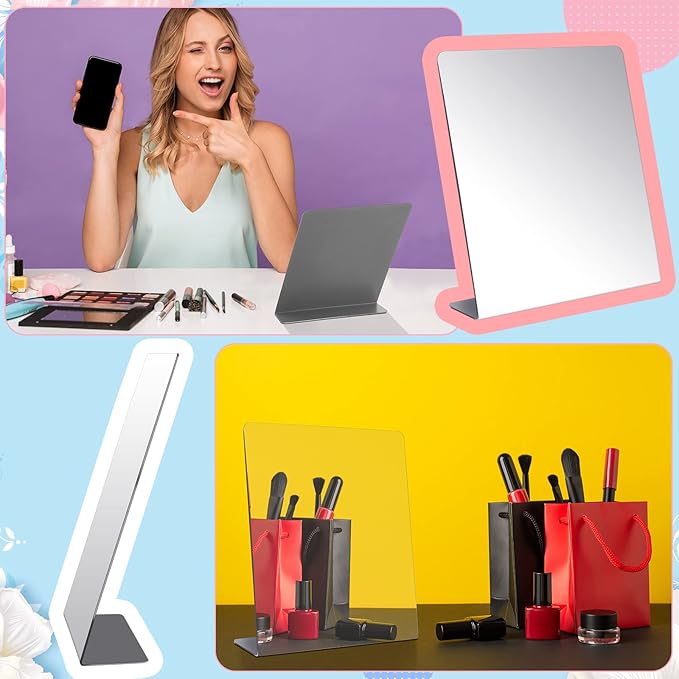 Amyhill 2 Pcs Counter Top Mirror Freestanding Mirror Single Sided Acrylic Desk Glass for Tabletop Bedroom Office Bathroom Home Dorm (12 x 18 Inch)