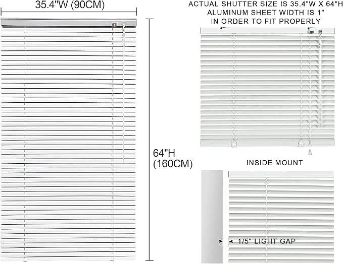 YIIBAII Mini Blinds Suitable for 36" W x 64" H Windows 1" Aluminum Horizontal
