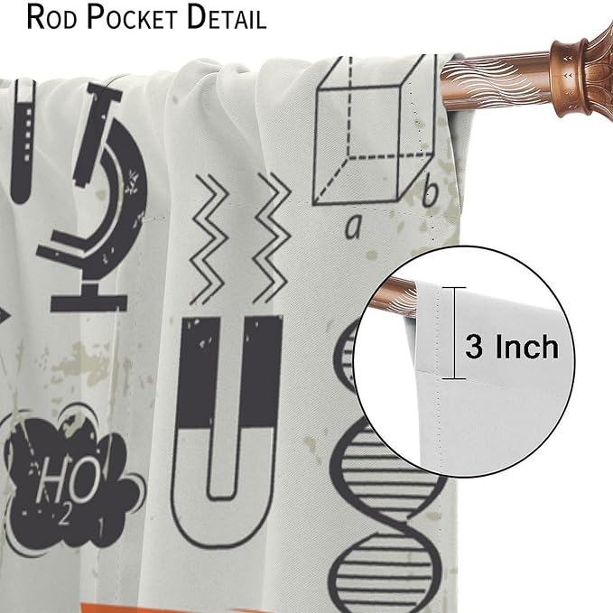 Science Bedroom Curtains, Chemistry Science Pharmacy Research Blackout Rod Pocket Window Drapes for Childs Girls Boys Bedroom Living Room Home Set 2 Panels,42x45 Inches, Style-6