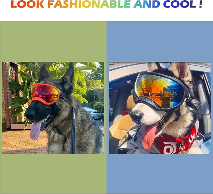 Large Dog Sunglasses, Dog Goggles with Adjustable Strap UV Protection Winproof Dog Puppy Sunglasses, Suitable for Medium-Large Dog Pet Glasses, Dogs Eyes Protection