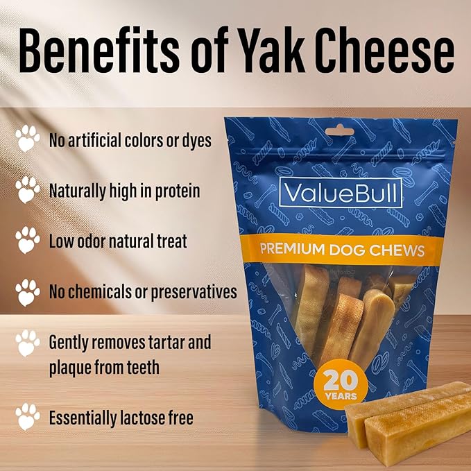ValueBull Himalayan Yak Cheese Dog Chews, Large, 25 ct Bulk Pack - Long Lasting for Aggressive Chewers, All Natural, Healthy & Safe, Low Odor Nepal Yak Milk Chews