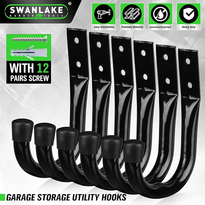 Heavy Duty Garage Storage Hooks, 6-piece Bike Hooks