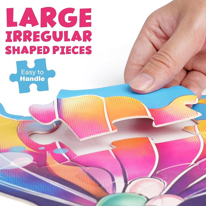 BenBen Floor Puzzle for Kids Ages 3-8, Mermaid Shaped Large Piece Puzzles | 52 Pieces Extra-Thick Jumbo Jigsaw Puzzle for Toddlers Ages 4-6, Preschool Educational Toys with Storage Box for Girls Boys