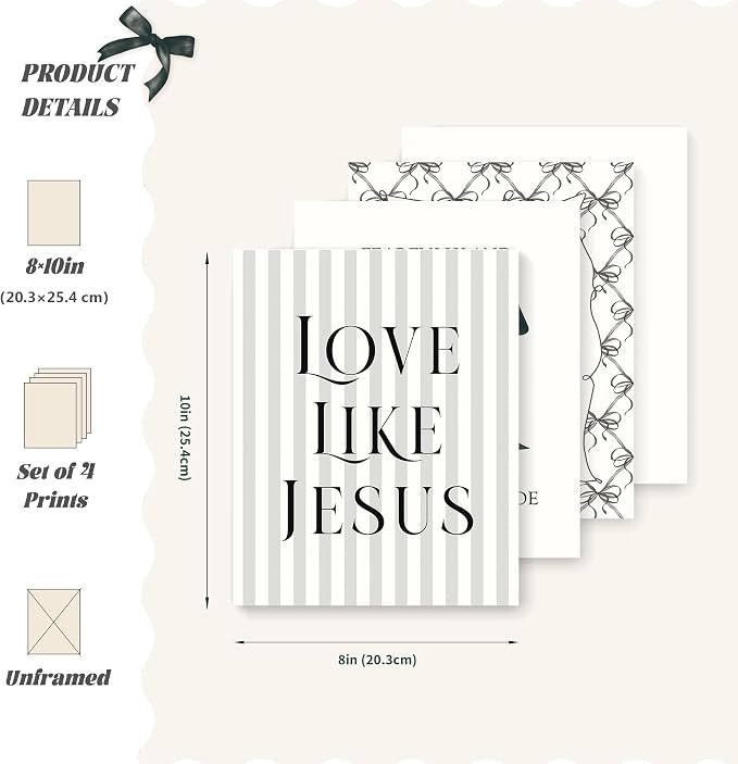 LARTSFRO Coquette Black Bow Jesus Wall Art Decor Posters, Inspirational Bible