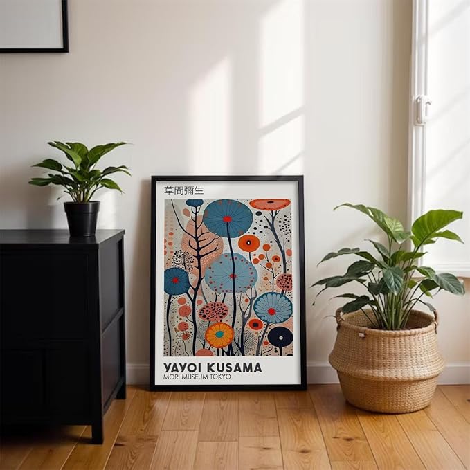 Yayoi Kusama Black Framed Wall Art 12x16in Vintage Japanese Painting Posters
