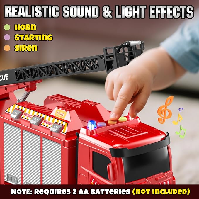 Lehoo Castle Fire Truck Toy for 3 4 5 Years Old Boy | Fire Trucks Playset with Rotating Ladder, Realistic Lights & Sounds, Birthday Gifts for Toddlers 3+
