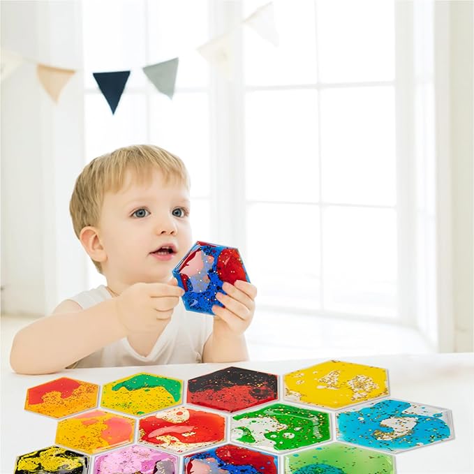 Art3d Hexagon Sensory Fidget Multicolor Liquid Motion Tiles, 3-Pack | Lightweight, Boost Focus, Relieve Anxiety, Eco-Friendly, Varied Colors & Shapes, Suitable for Kids, Teens