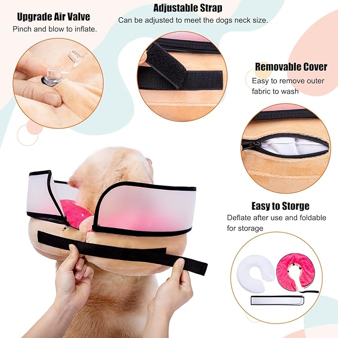 Inflatable Dog Cone Collar with Enhanced Anti-Licking, Soft Neck Donut for Dogs Cats, Recovery Pet Cone Collar After Surgery for Large Medium Small Dogs… (Donut Pink, Small)