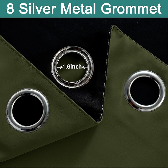 Yakamok Green 100% Blackout Curtains, Total Blackout Lined Curtain Panels