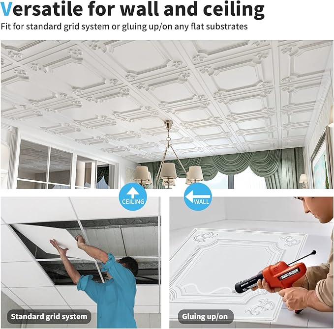 Art3d Drop Ceiling Tiles 24x24 in White, Wainscoting Panels Glue Up 2x2