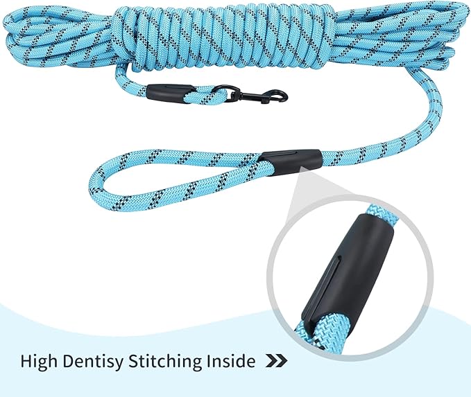 Long Dog Leash for Training 20Ft-Reflective Nylon Rope with Swivel Hook-Recall Agility Lead for Large Small Medium Dogs Outside Walking Hiking-Sky Blue