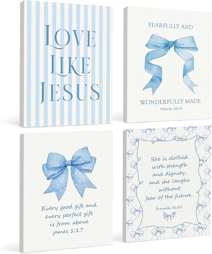 LARTSFRO Coquette Blue Bow Jesus Canvas Wall Art Decor Posters Prints, Light