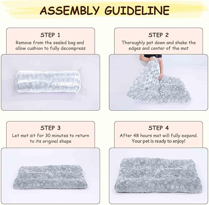 Washable Dog Bed for Small to Large Dogs, Calming Anti Anxiety Medium Dog Bed, Deluxe Plush Faux Fur Crate Beds, Comfy Fluffy Kennel Pad Pet Sleeping Mat with Non-Slip Bottom, 41"x27", Gray