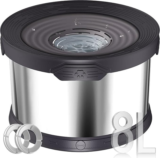 UPSKY Dog Water Bowl No Spill 8L Stainless Steel, 2.1 Gallon Large Capacity Spill-Proof Dog Bowls, Non-Slip Slow Drinking Anti-Splash Bowl for Large Messy Drinkers, No Mess Indoor/Outdoor Use, Black