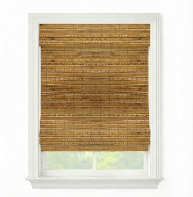 Cordless Woven Wood Roman Shades, 28W x 60H, Sarasota Camel, Sizes 20-72 Wide
