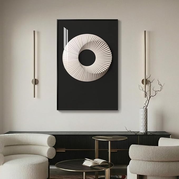Framed Modern Black and White Abstract Wall Art, Large Contemporary Elegant