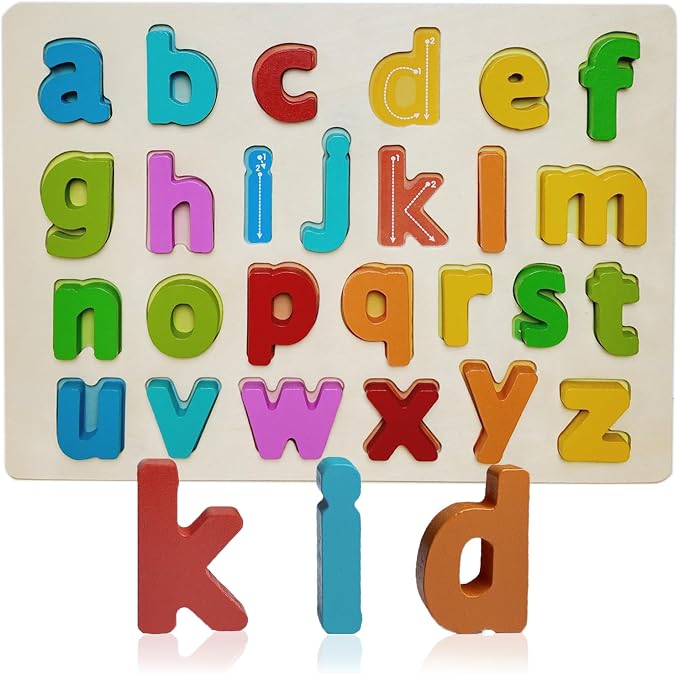 Kairsya Alphabet Puzzle - montessori Wooden Puzzles for Toddlers 1-5 | abc Alphabet Puzzles Learning Toys for toddlers toddler learning toys Preschool Educational Gift for kids Lowercase Letter Puzzle