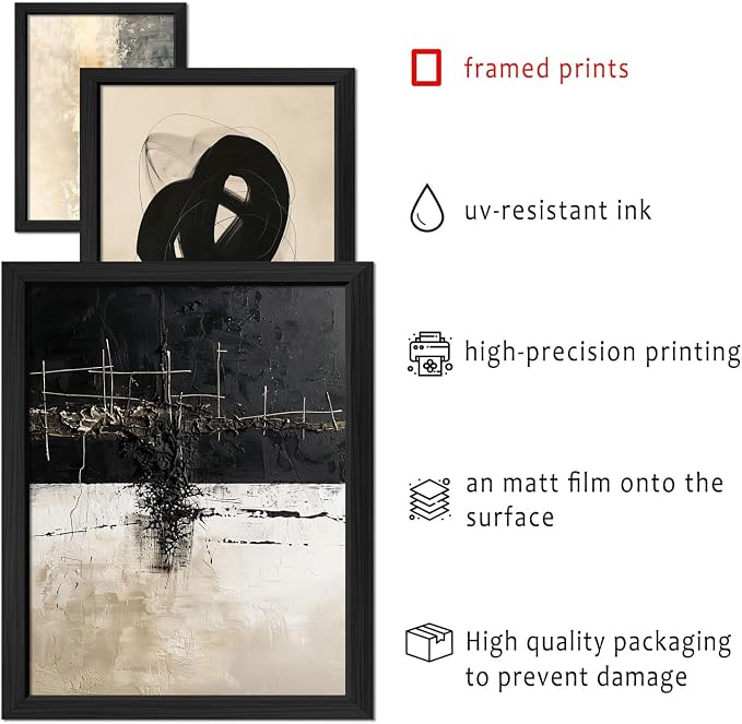 ANERZA 16 PCS Framed Black and White Abstract Wall Art Decor, Minimalist Wall