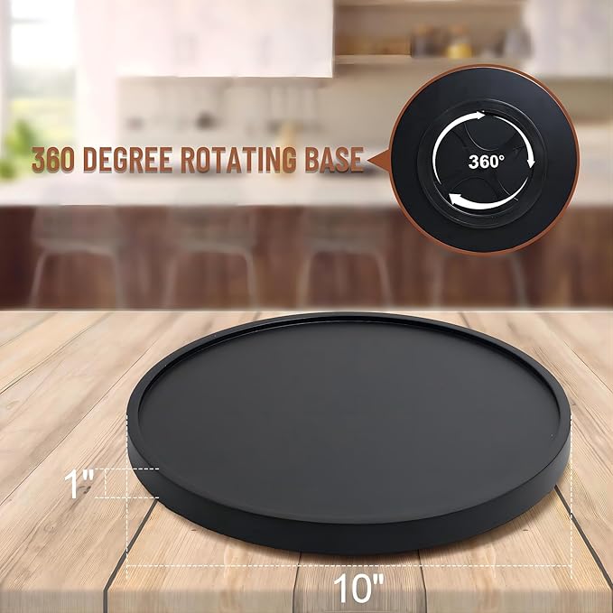 10-inch Black Wood Lazy Susan Organizers, ACIAZAAZ Lazy Susan Turntable for Cabinet, Kitchen Turntable Storage for Table, Countertop, Pantry