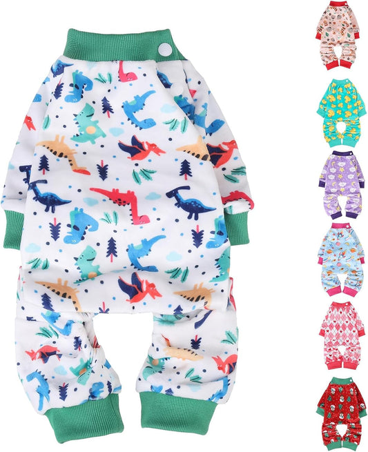 BEAUTYZOO Dog Pajamas Large Sized Dog, Summer Doggie Pajamas for Boy Girl, Soft Strechy Cotton Puppy Pjs Jammies Onesies for Men Women, Pet Jumpsuit Body Suit Cat Apparel Clothes, Green Dinosaur XL