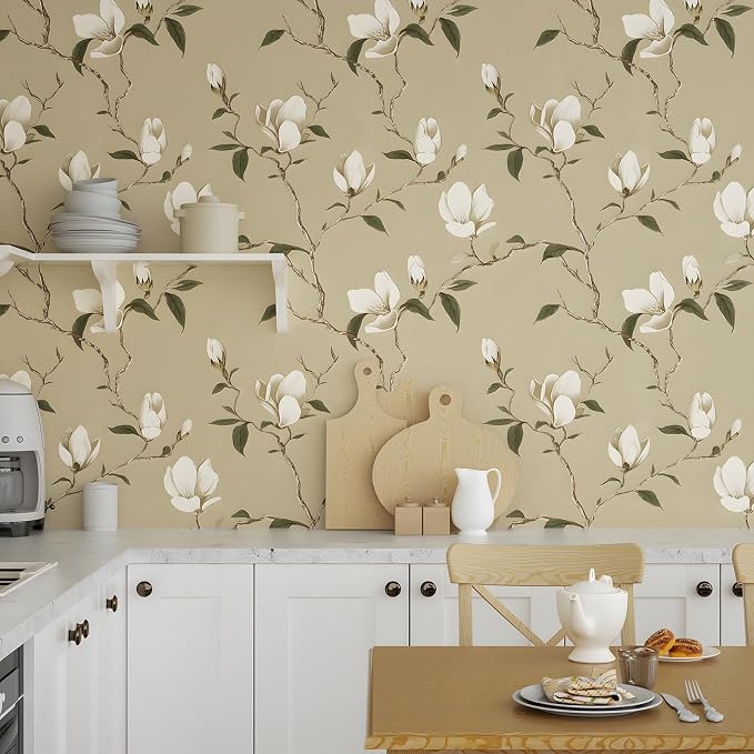 Laatse Magnolia Wallpaper Peel and Stick Vintage Floral Contact Paper 17.5" X