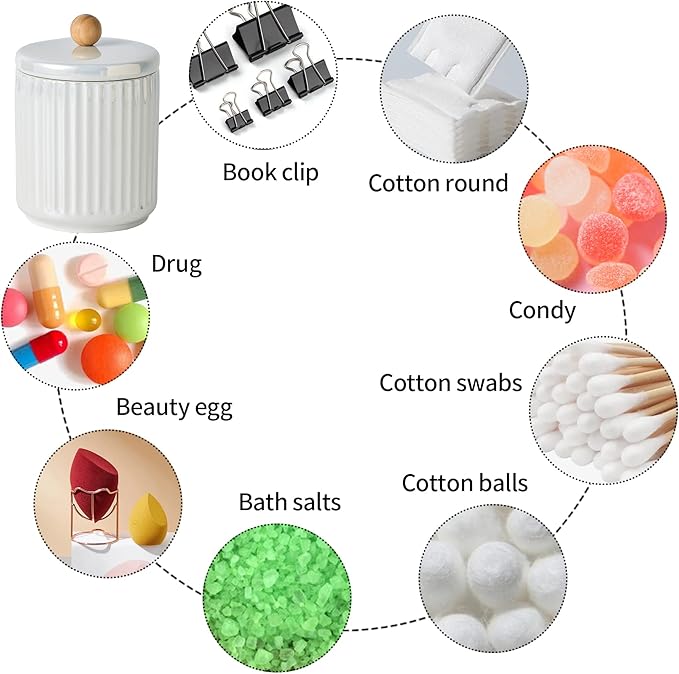 Ceramic Bathroom Canister Set with Coordinating Small Vanity Tray Qtip Holder Dispenser for Cotton Ball,Swab,Pads, Floss, Bathroom Storage Jars with Lids Pearl White