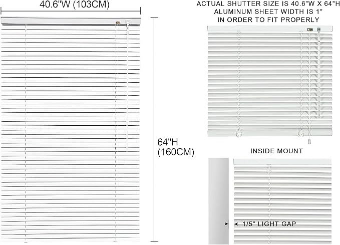 YIIBAII Mini Blinds Suitable for 41" W x 64" H Windows 1" Aluminum Horizontal