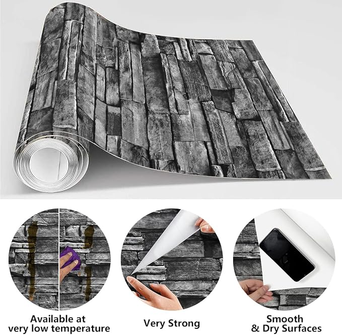 Jeweluck Grey Brick Wallpaper Peel and Stick Wallpaper 17.7inch×236.2inch Faux