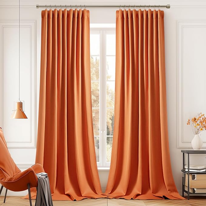 MIULEE Orange Back Tab Blackout Curtains 102 Inch Long 2 Panels Set