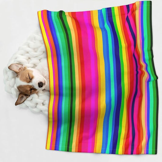 Double Sided Pet Mat for Dog Bed Topper Cat Blanket Furniture Protector, Novel Colorful Mexican Blanket Stripes, Reversible Plush with Tactile Dot Pattern for Style Change