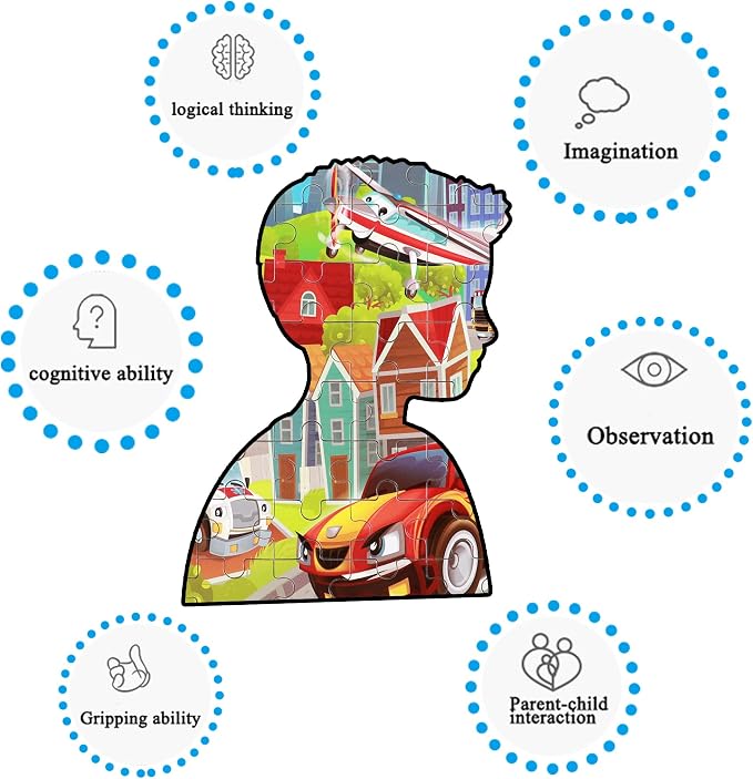 LELEMON Puzzles for Kids Ages 4-8 Transportation Vehicles Jigsaw Puzzles for Kids Boys Girls 100 Pieces Fire Truck Car Learning Educational Puzzles in a Metal Box