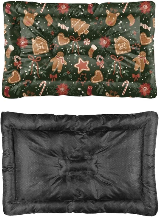 Festive Christmas Cookie Print Dog Bed Mat Washable Dog Bed Mat Pet Travel Unique Non- Slip Bottom Room Furniture Multi- Scenario Pet Mats Gift Printed Crate 24× 18 Inch